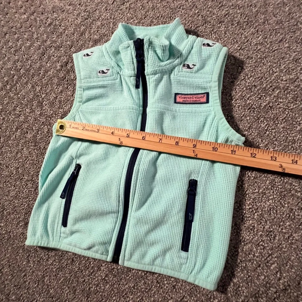 Vineyard‎ Vines Fleece Vest Kids 4T Mint Green Waffle Knit Whale Logo Zip Up